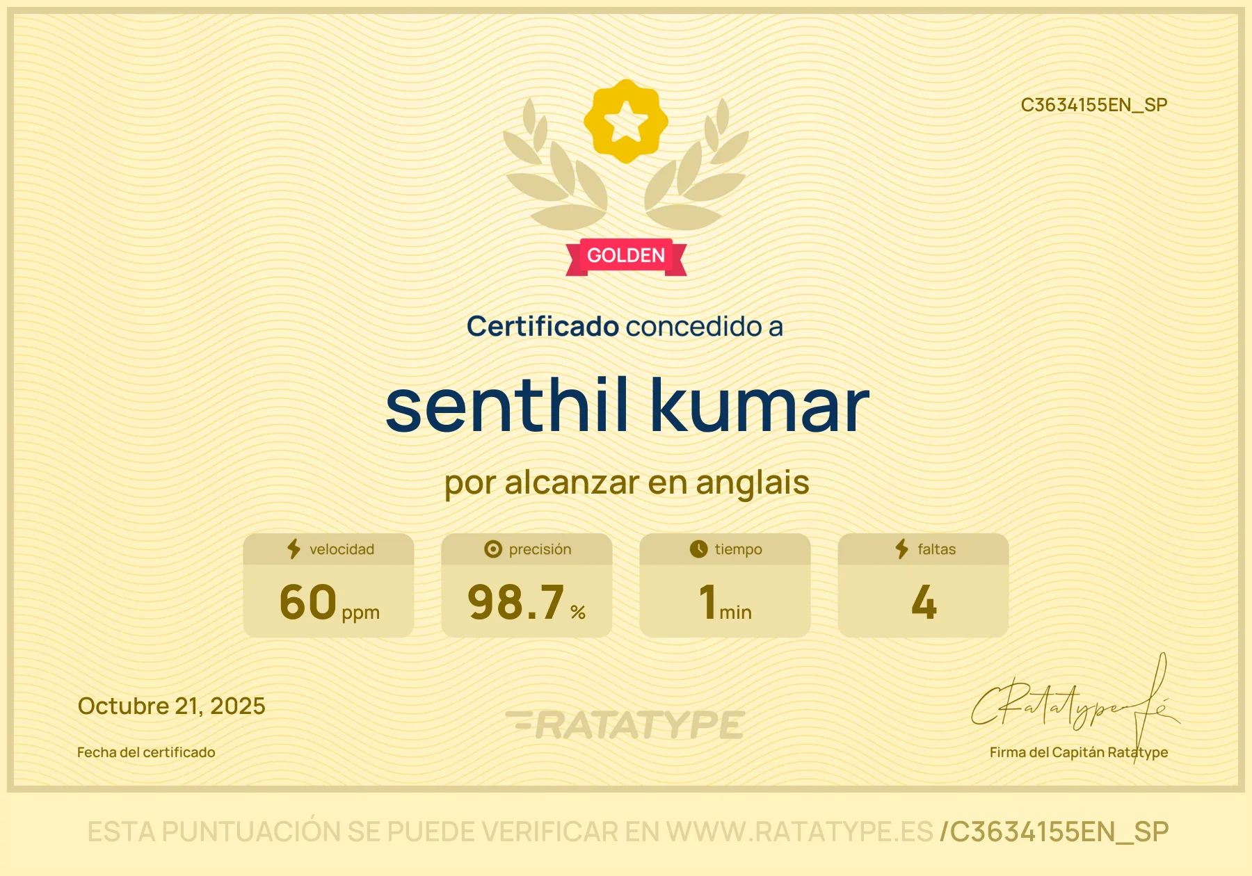 Certificado de mecanografía